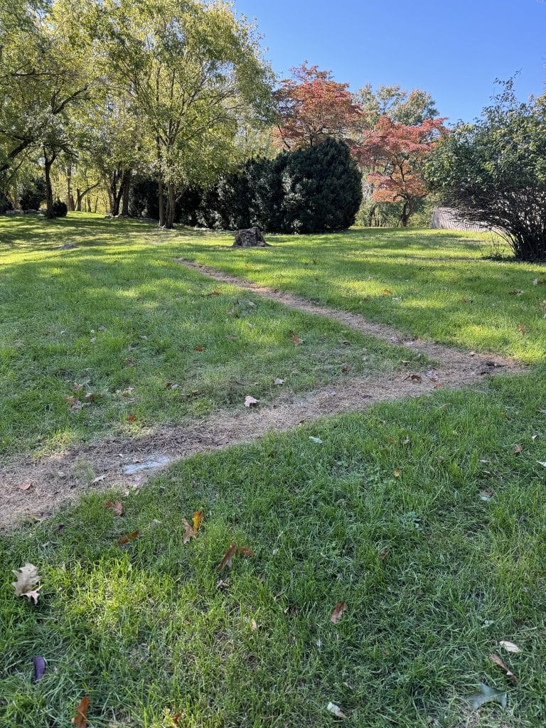 Photo of an exposed foundation on Happy Retreat grounds of a building that was once the home of Happy Retreat's enslaved people.